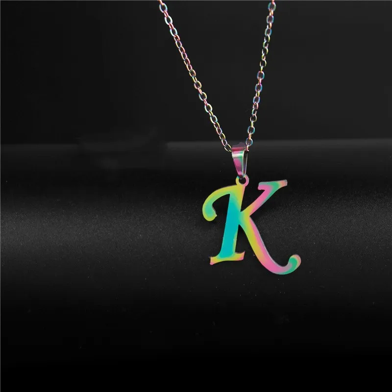 Fashion Letters K Necklaces for Women Men Stainless Steel Silver/Gold/Rainbow Color English Alphabe Choker Chain Jewelry Gifts