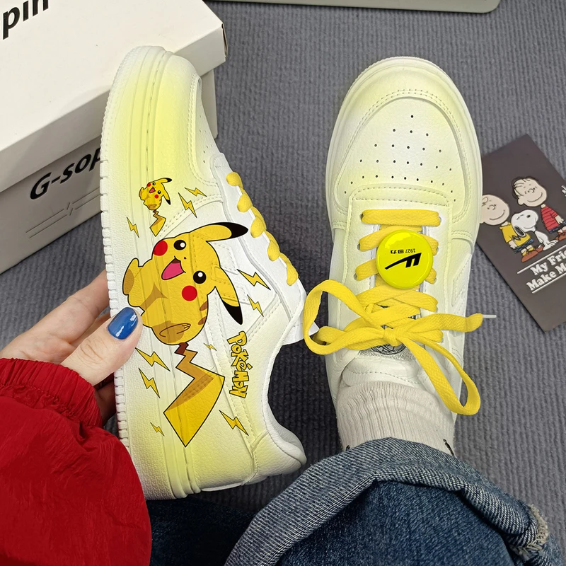 Kawaii Pokemon Shoes Anime Figure Pikachu Women Shoes Outdoor Sneakers 2023 New Cartoon Casual Breathable Skateboard Shoes 35-44