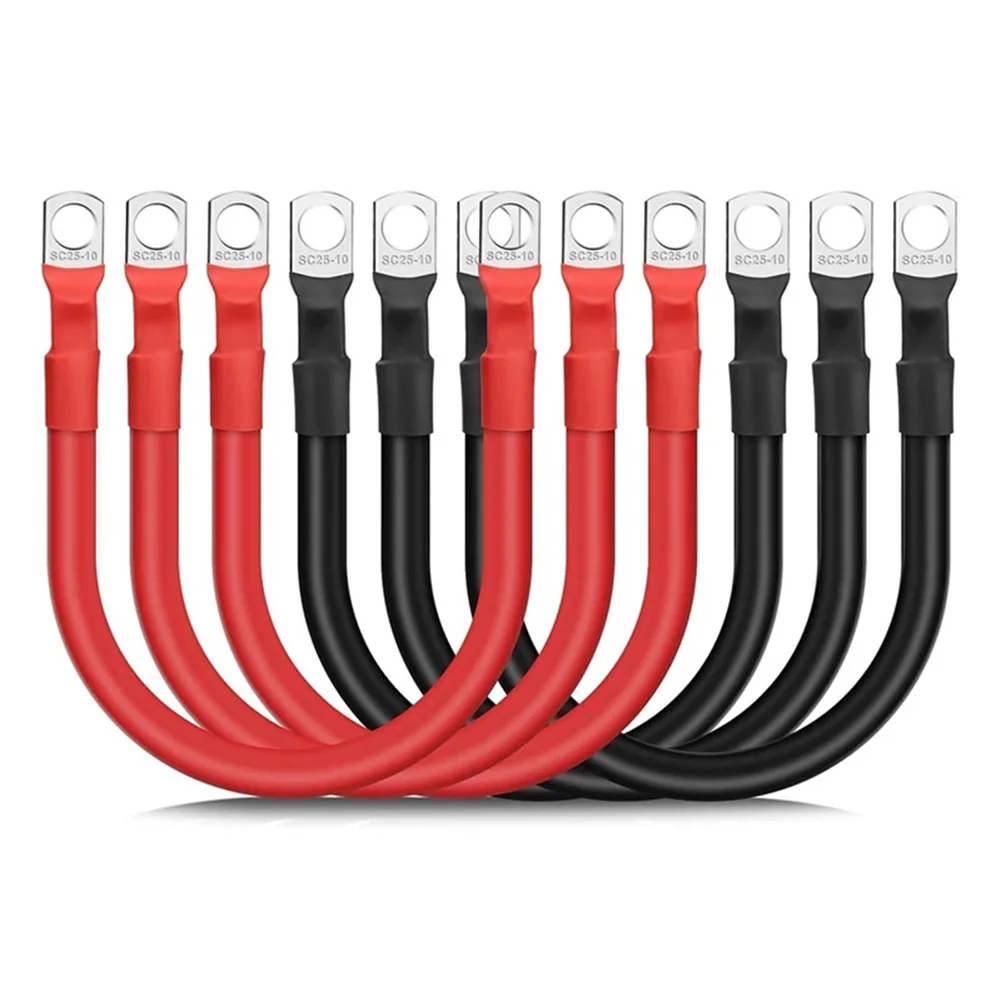 6pcs Car Versatile Cable Set Battery Cables PVC Copper Wire 4AWG 12inch Marine Battery Inverter Cables Setfor Automotive