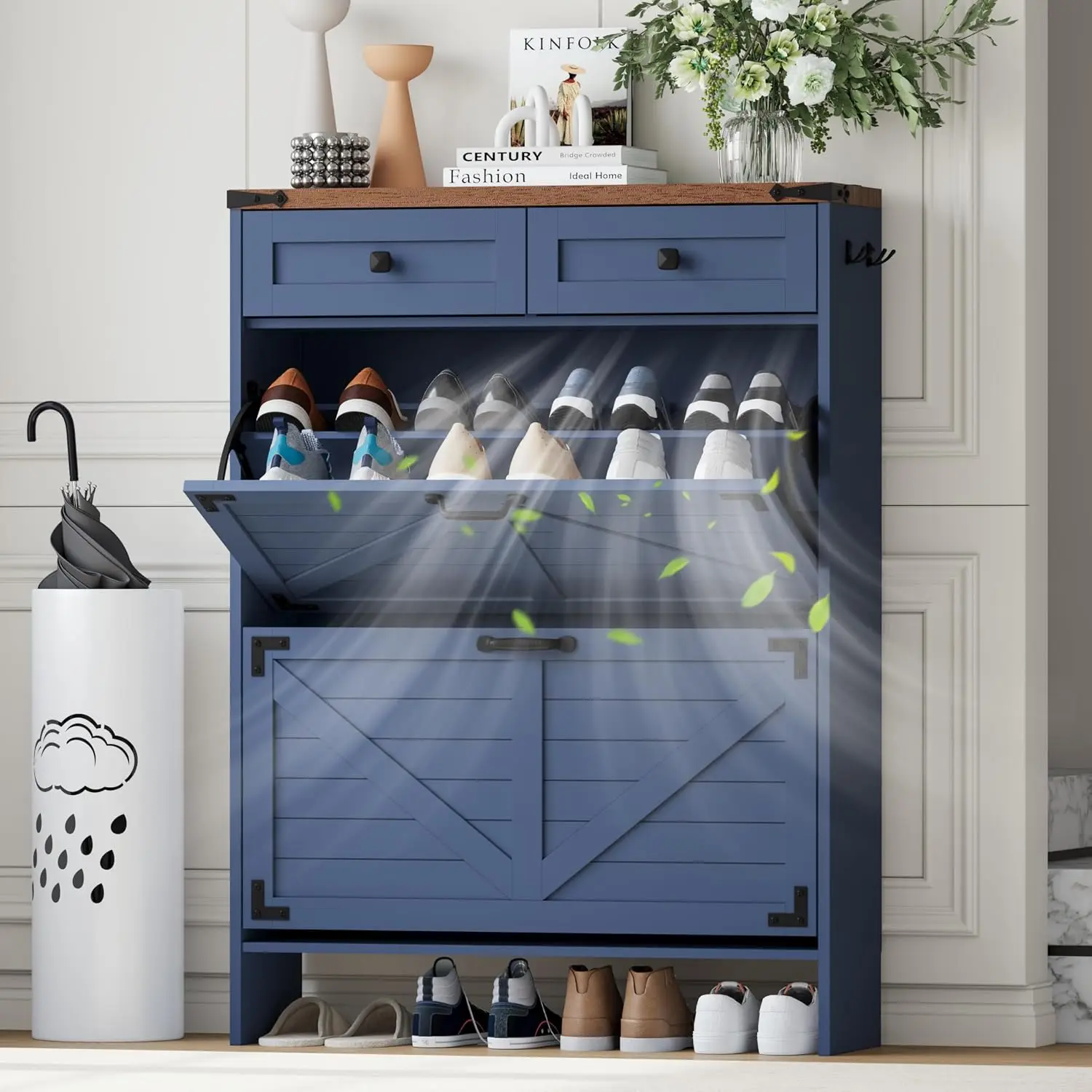 Deodorizing Shoe Cabinet, Narrow Hidden Rack Organizer with 2 Flip & 2 Storage Drawers for Entryway Hallway Living Room, Customi
