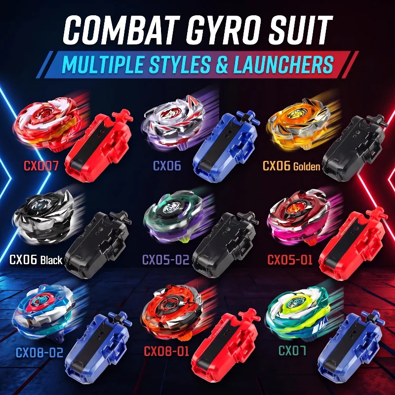 CX Series Combat Spinning Top Toy, Metal Combat Top Toy Set, with Pull Wire Transmitter, for Competitive Game Collection