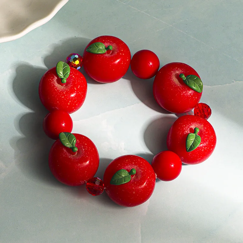 1PCS Summer Dopamine Bracelet 3D Resin Fruit Vegetable Beads Creative Trendy Unique Design Hand Jewelry For Girls Daily Wear