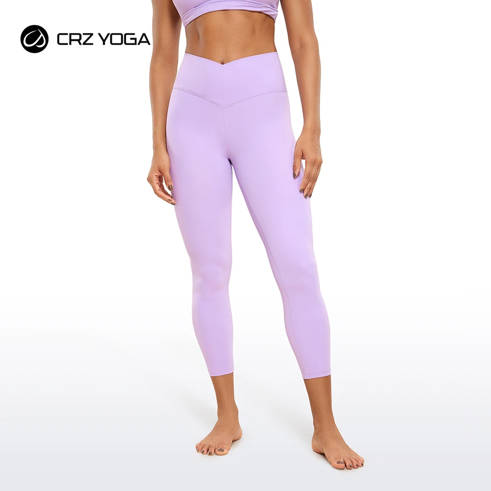 CRZ YOGA Womens Butterluxe Crossover Workout Capri Leggings 23 Inches - High Waist V Cross Crop Gym Athletic Yoga Pants