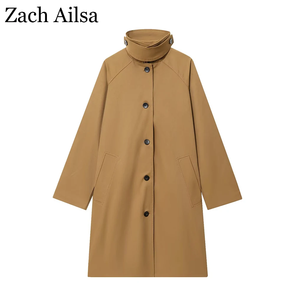 

European and American autumn new women's loose windbreaker women's mid to long British style stand up collar jacket