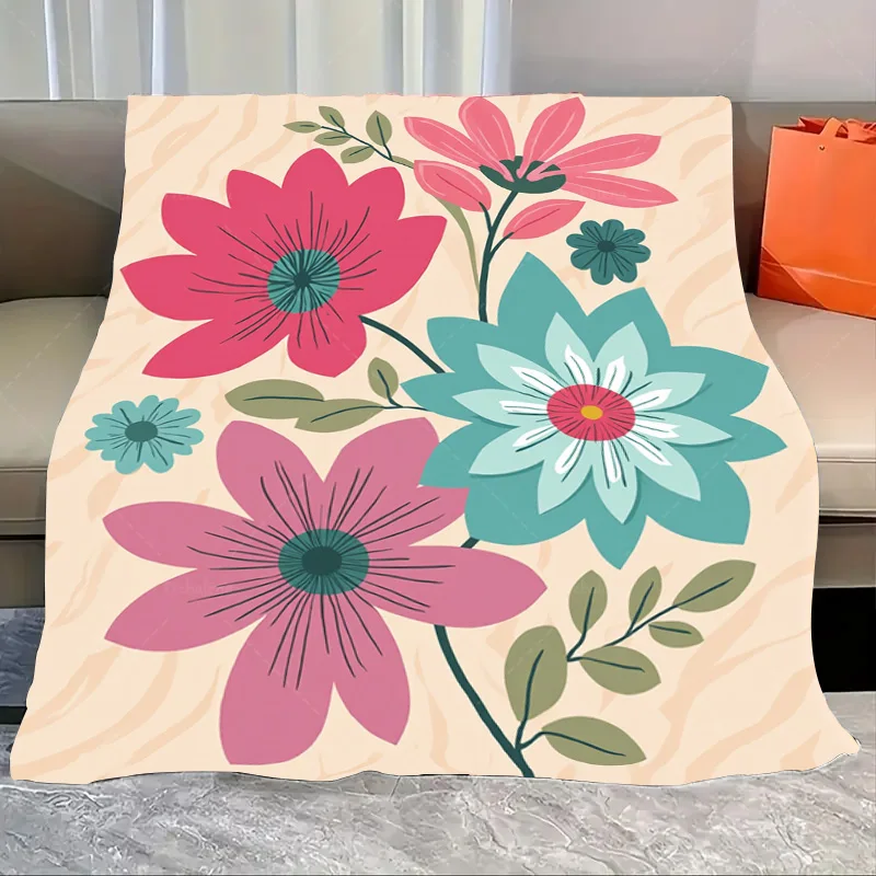 

1pc Flannel Blanket Vibrant Floral Throw Blanket for Cozy Living Room Decor