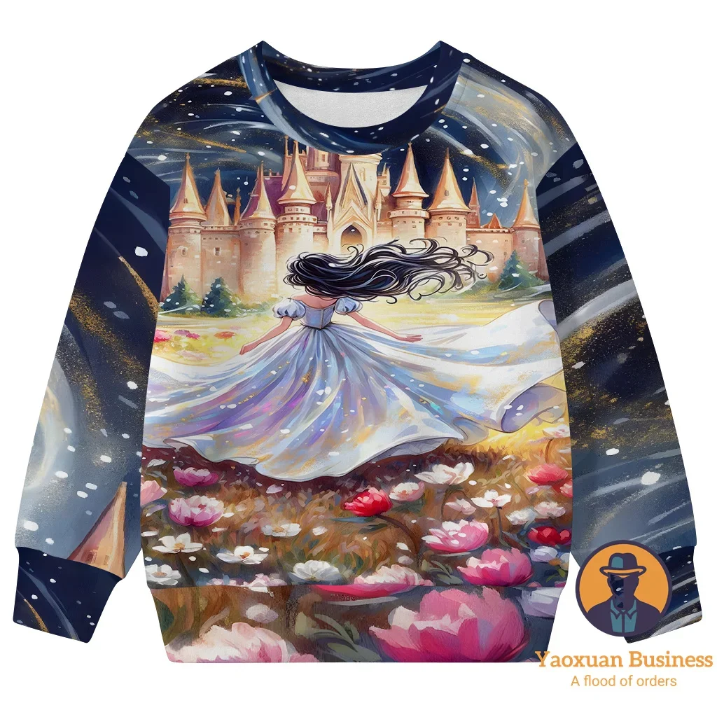 2025 رائجة البيع سنو وايت ليتل بنات بنين ثلاثية الأبعاد الكرتون طباعة طاقم الرقبة البلوز لطيف دافئ يندبروف الخريف الشتاء أنيق ​