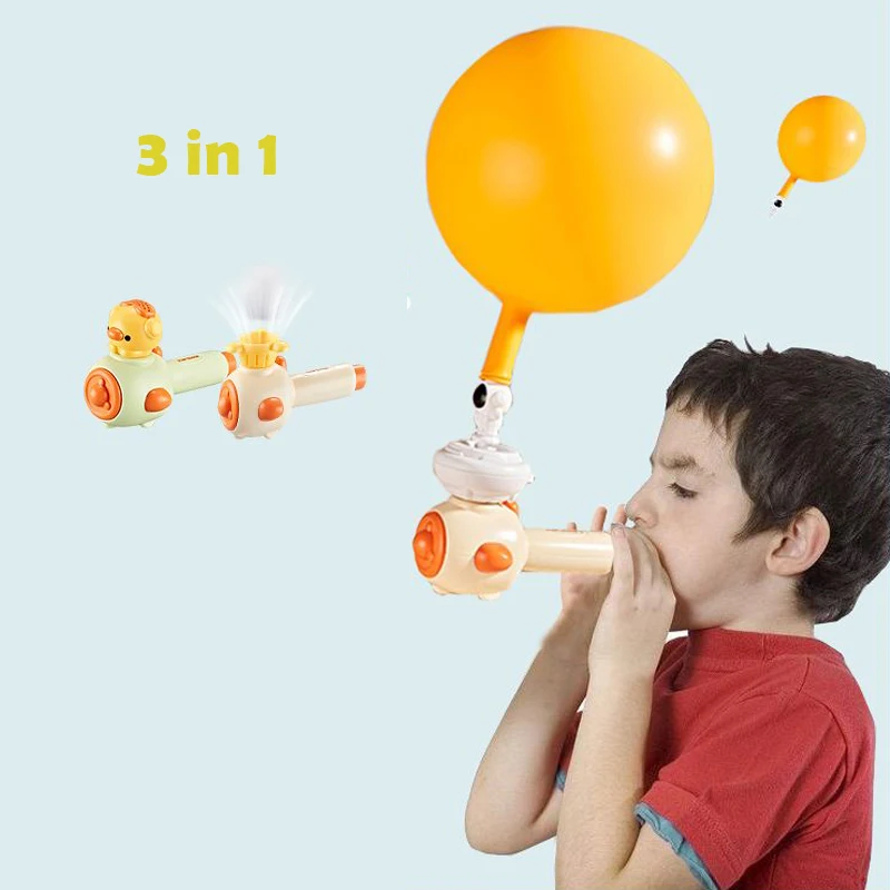 3 in 1 Kids Balloon Blowing Ball Toys Whistle Launcher Toy Exercise Mouth Muscle Improve Lung Capacity Educational Toys Gift