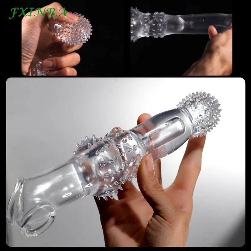 FXINBA 245mm Large Penis Sleeve Extender Male Cock Sleeve Sex Toys For Men Delay Ejaculation Reusable Condom Dick Enlarger