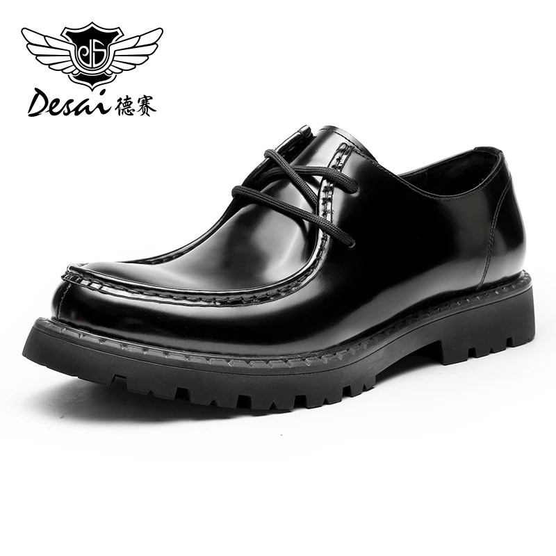 DESAI Genuine Leather Men Shoes Derby Breathable New Arrival Fashion Designer Thick Bottom Black Italian Business 2023