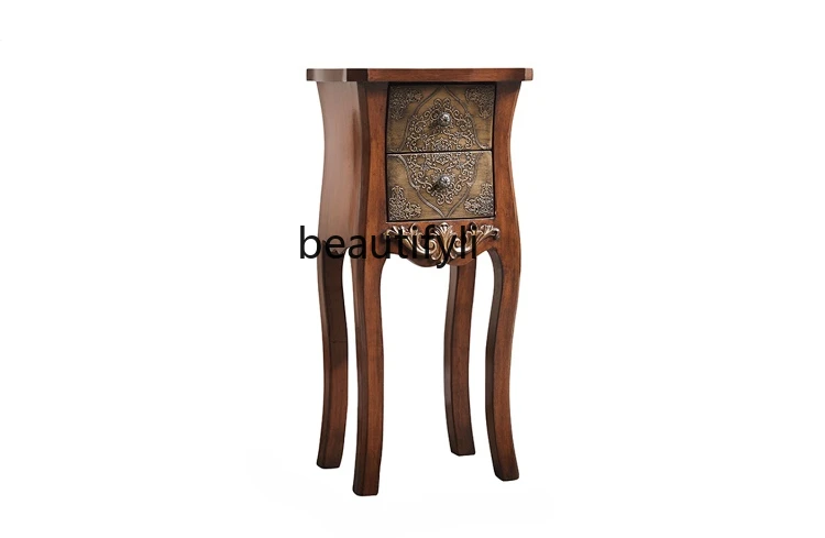 

American Small Table Living Room Solid Wood European Bedside Table TV Side Cabinet American Square Table Flower Stand