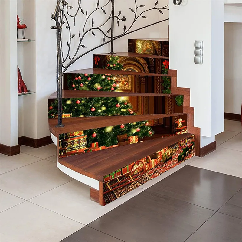 6Pcs/Set Christmas Staircase Stickers Imitation 3D Christmas Tree Corridor Steps Stairs Decor Wall Sticker Christmas Stickers