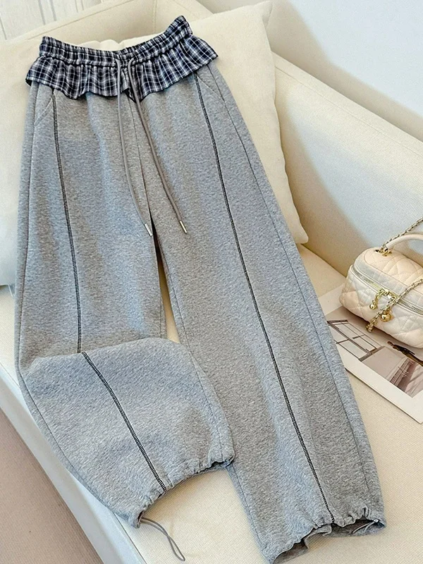 

plus Size Plaid High Waist Seamed Wide Leg Pants Women's Casual Summer Slimming Trousers Trendy High Elasticity Breathable