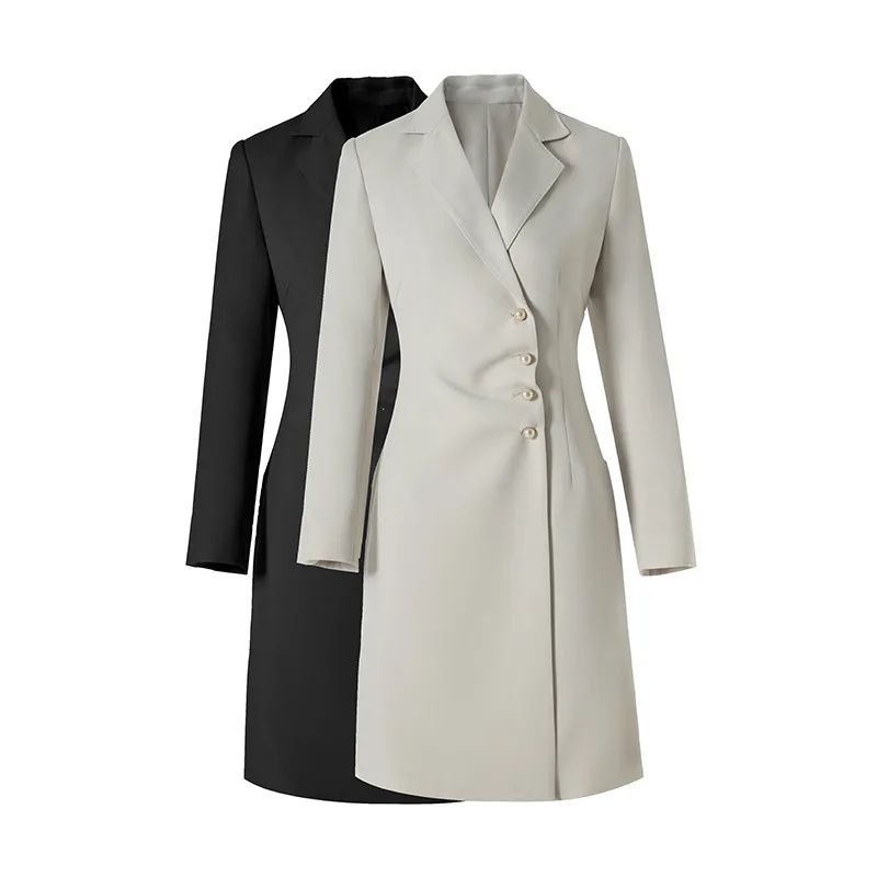 Fashion pearl design women trenchcoat long sleeve OL work coat