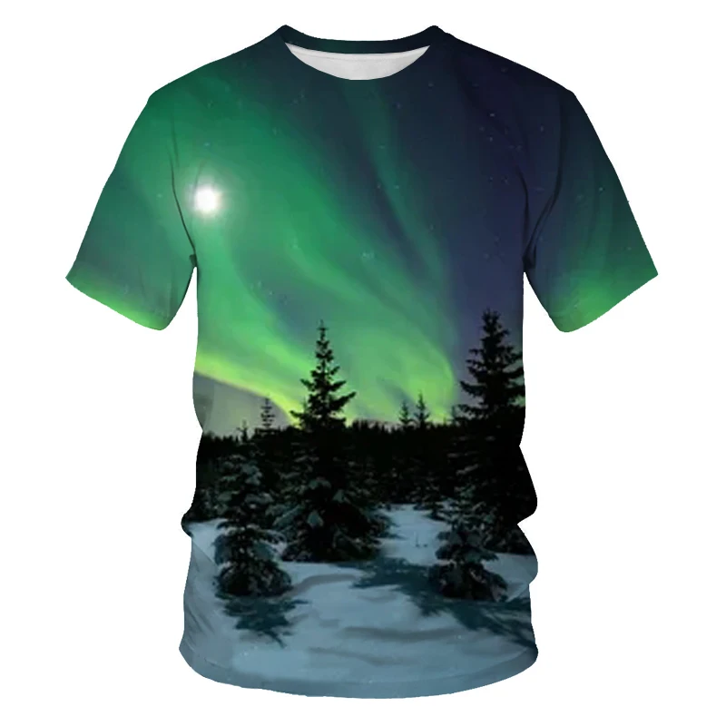 Summer New Nature\'s Starry Sky graphic t shirts Men Fashion Novel Aurora Pattern Tees 3D Printed Casual O-neck Short Sleeve Tops