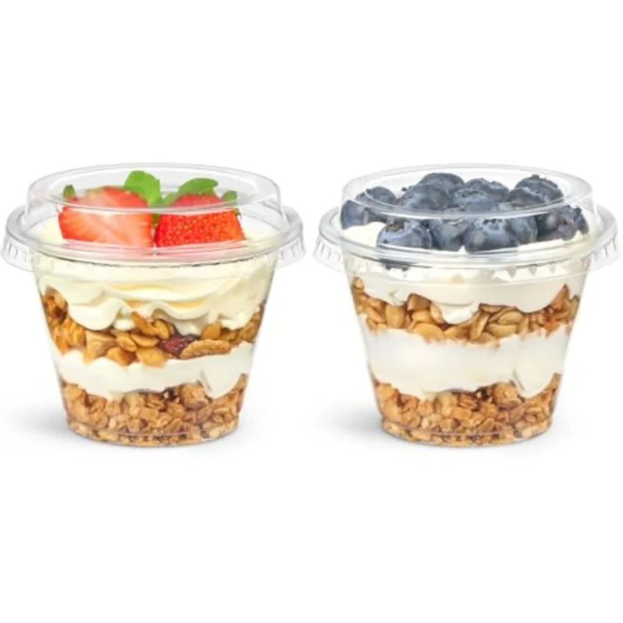 

Pack 6 oz Plastic Dessert Cups with Lids, Small Plastic Yogurt Parfait Cups, Mini Round Party Serving Cup for Pudding, Fruit, C