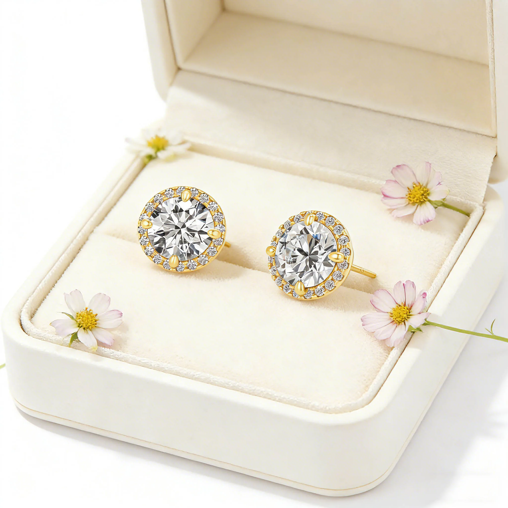 

6.5mm Luxury Round Cut Moissanite Earrings 14K Gold Hypoallergenic Bridal Wedding Jewelry Gift for Women with Gift Box