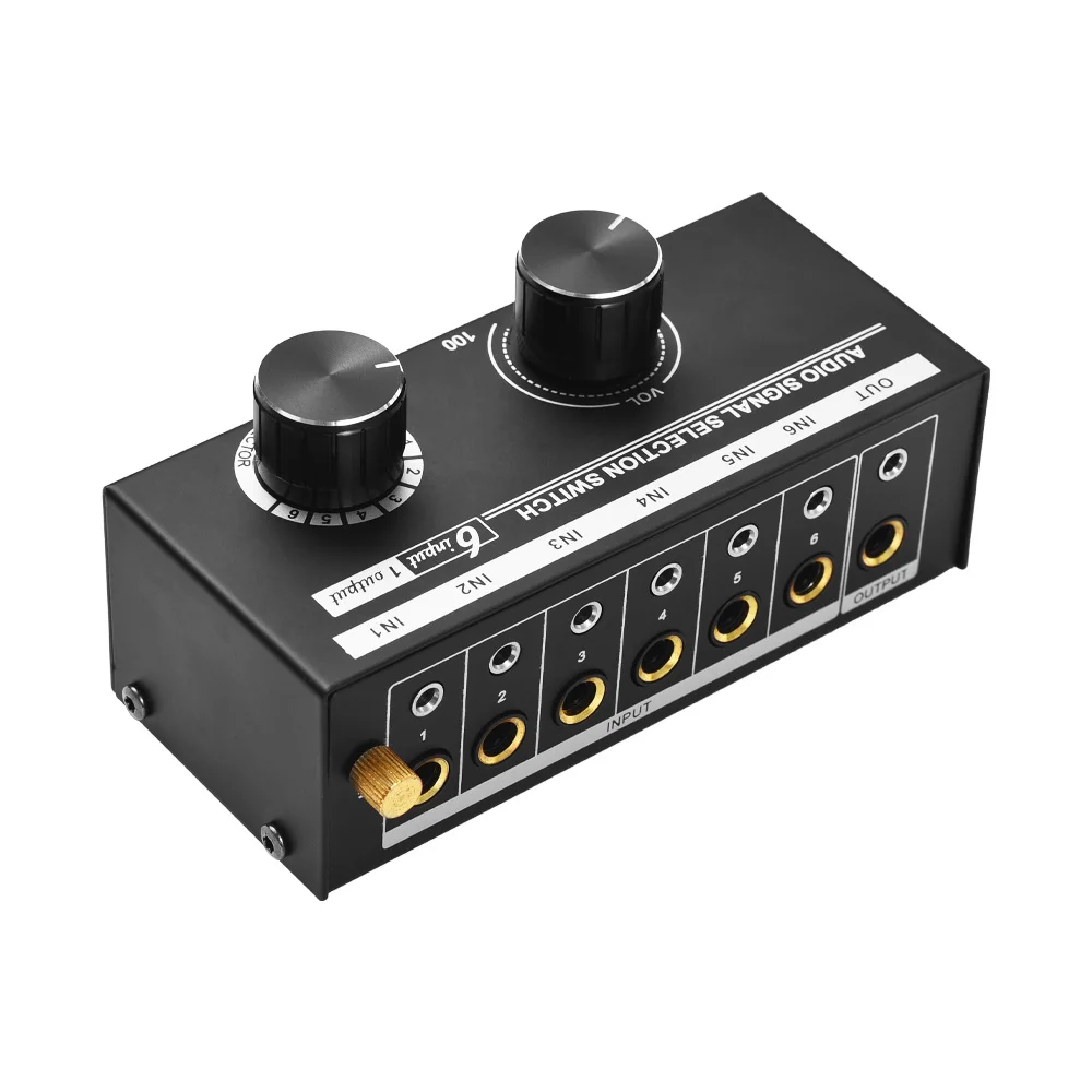 6-in-1-out Audio Signal Selector Switcher Audio Selection Switch for Headphones Speaker with Volume Control for Audio Enthusiast