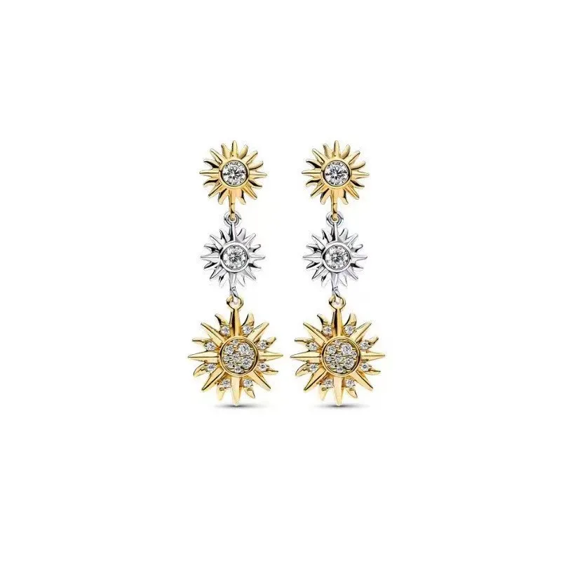 2024 New 925 Silver Earrings Sparkling Moon & Star Stud Earrings DIY Sunflower Earring Women Fine Jewelry DIY