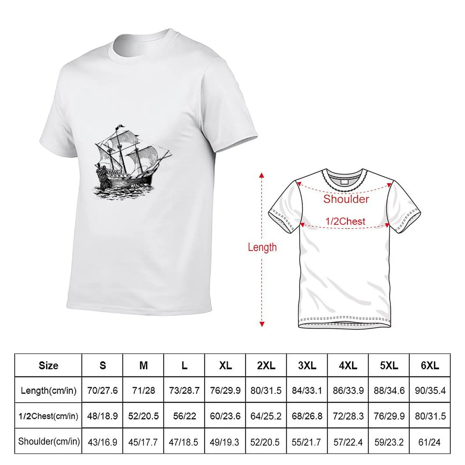 Galleon Ship T-Shirt Work Basic Short Sleeve Top