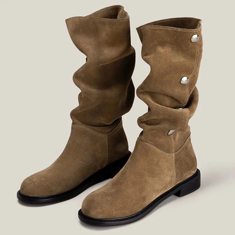 

Женские ботинки на плоской подошве, замшевые дизайнерские модельные туфли, новые модные женские ботильоны Botas 2025, зимние уютные брендовые ботинки челси Para Mujer