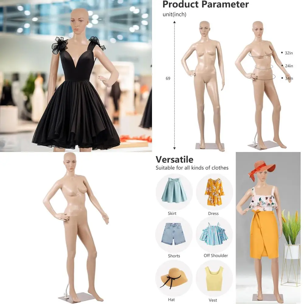 

Вращающийся женский манекен для одежды с 69 точками крепления, съемными руками и металлическим основанием для демонстрации