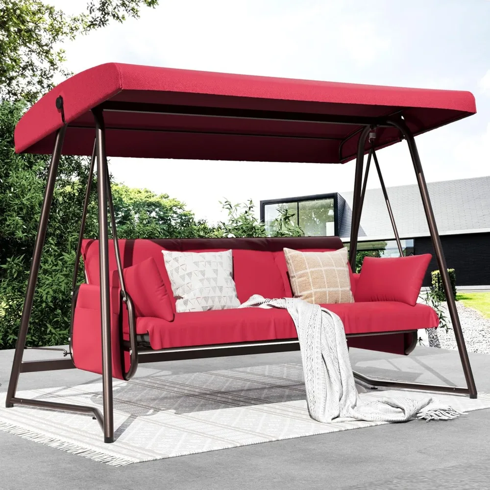 3-4 Person Oversized Outdoor Porch Swing with Adjustable Backrest Canopy,2-in-1 Swing Bed 800 lbs Capacity,Patio Swing with Remo
