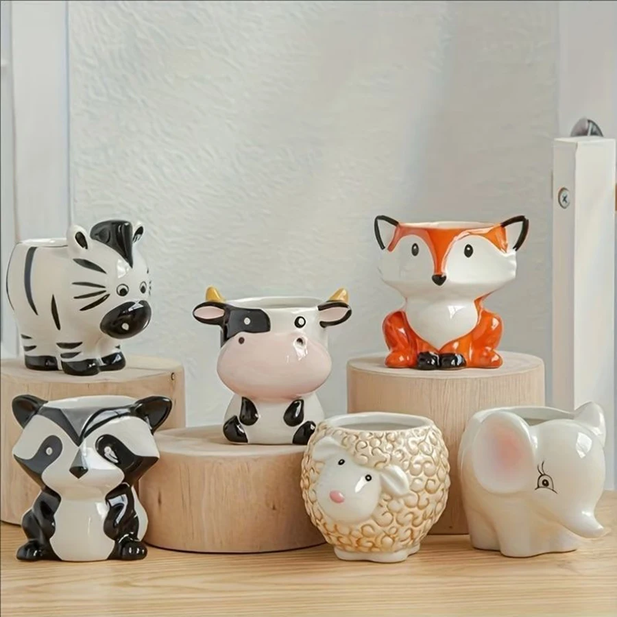 1pc Cartoon Animal Flowerpot,Corrosion-Resistant,Suitable For Decorating The Tabletop,Multiple Styles Are Available