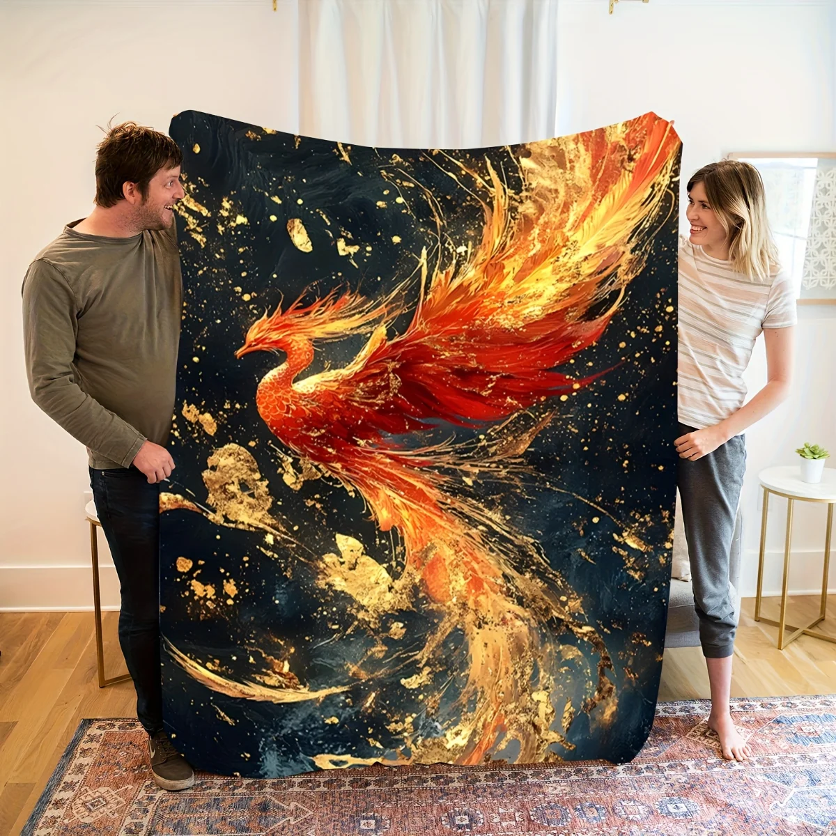 

Один удобный и роскошный фланелевой одеяло с разноцветным рисунком фенікса — мягкое и теплое, подходит для кемпинга, диванов.