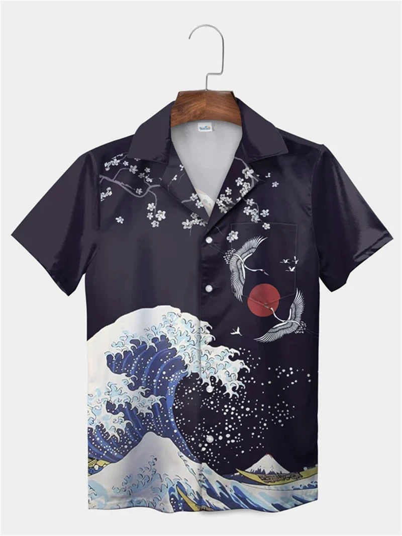 

Men's Samurai Hawaiian Shirt Japanese Vintage Casual Short Sleeve Top Loose Clothing Fashion 3D Printed Summer Shirt Harajuku