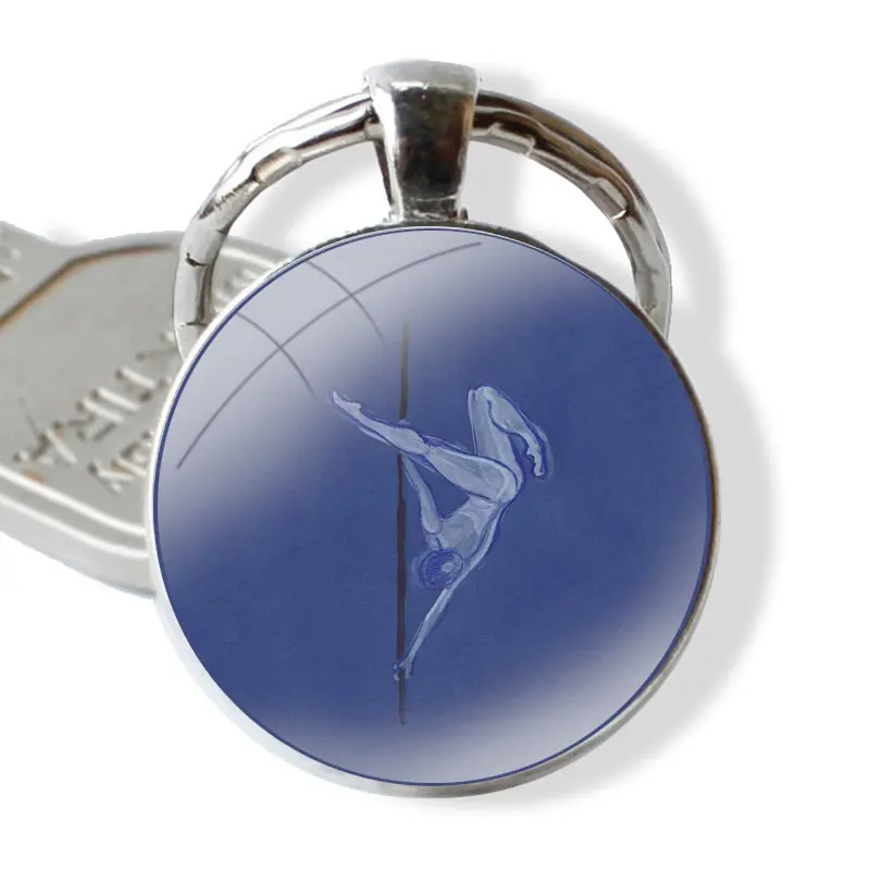 Pole dance Fitness sexy Keychain Handmade Glass Cabochon Key Ring Holder Pendant Key Chains