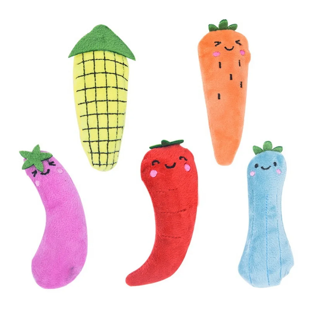 Pet Paper Toy Vegetable Chili Corn Carrot Eggplant Shaped Cat Mint Plush Cat Toy with Noisy Fingers Making Sound