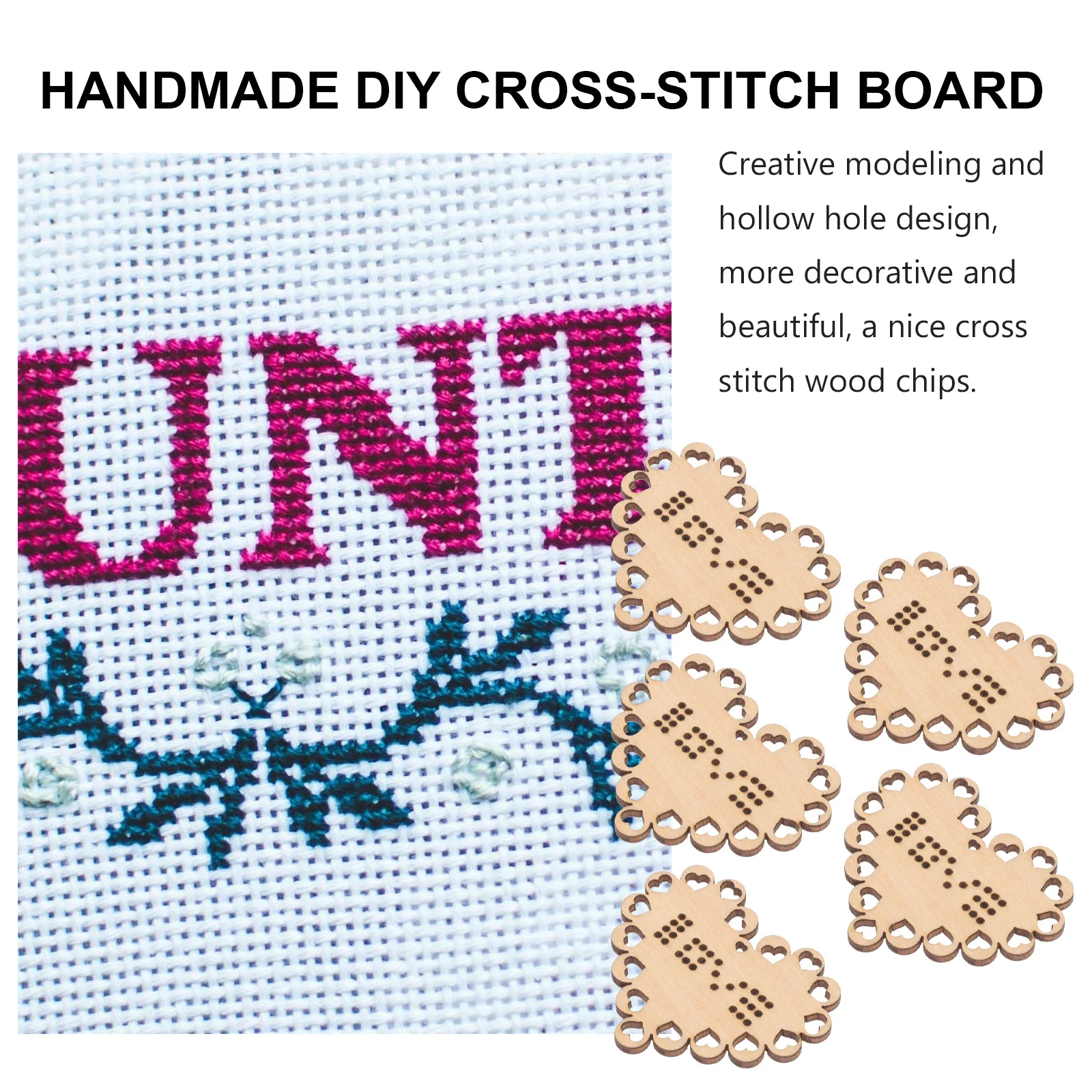 

5Pcs Mini Cross Stitch Wood Chips Premium Wooden DIY Gift Pendants for Handmade Decoration Creative Hollow Portable Cross Stitch