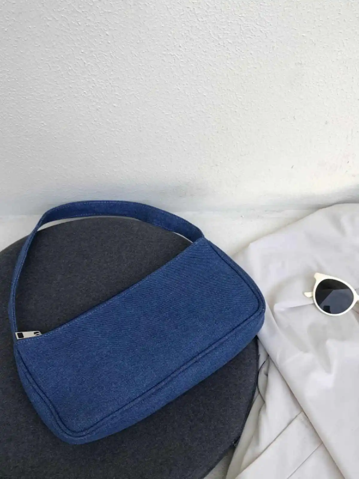 الصيف المرأة الأزرق الإبط حقيبة لينة سستة مربع حقائب كتف عارضة أزياء بلون القماش حقيبة يد الإناث