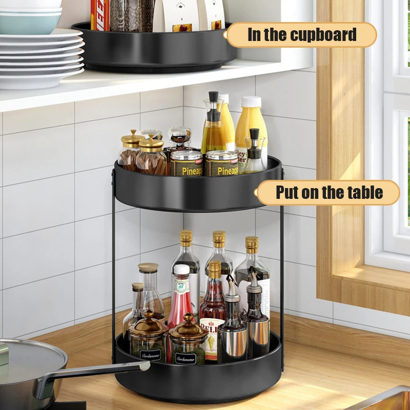 360° Rotating Spice Rack Organizer Seasoning Holder Kitchen Storage Multi-Function Tray Home Supplies for Bathroom Cabinets