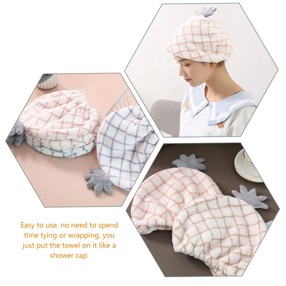 2 قطعة قبعات تجفيف الشعر تصميم الأناناس سريعة الجافة المرجان الصوف ماصة الشعر التفاف المناشف للنساء المنزل استخدام قبعات حمام سميكة #1