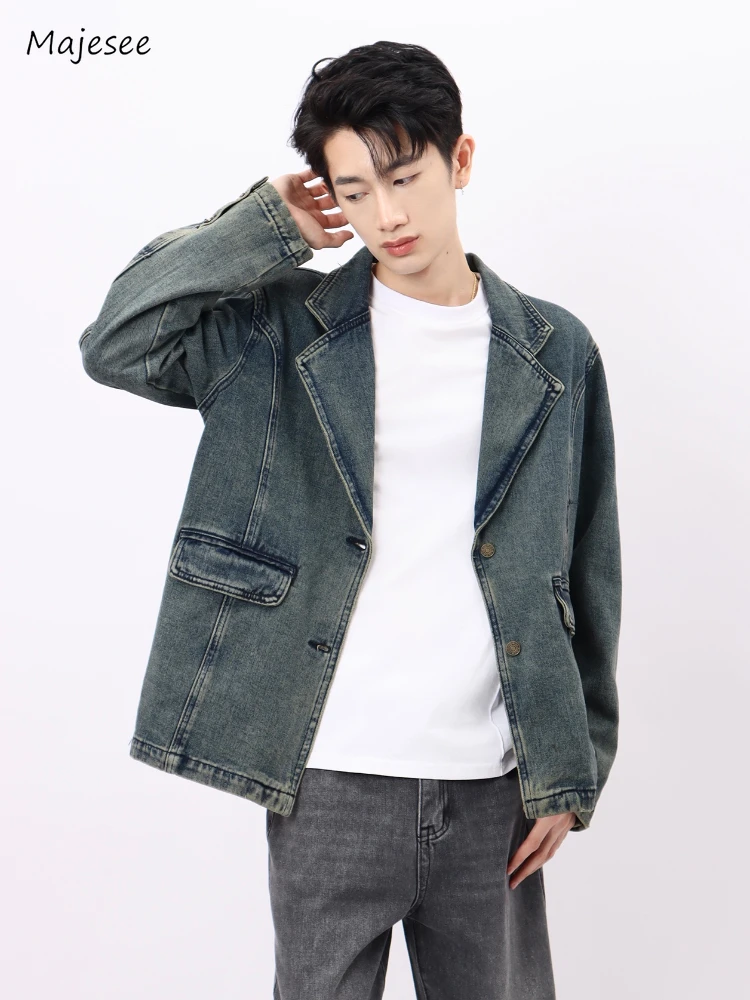 Denim Jackets Men Handsome Harajuku American Commuting Style High Street Autumn Long Sleeve All-match Popular Advance Outwear