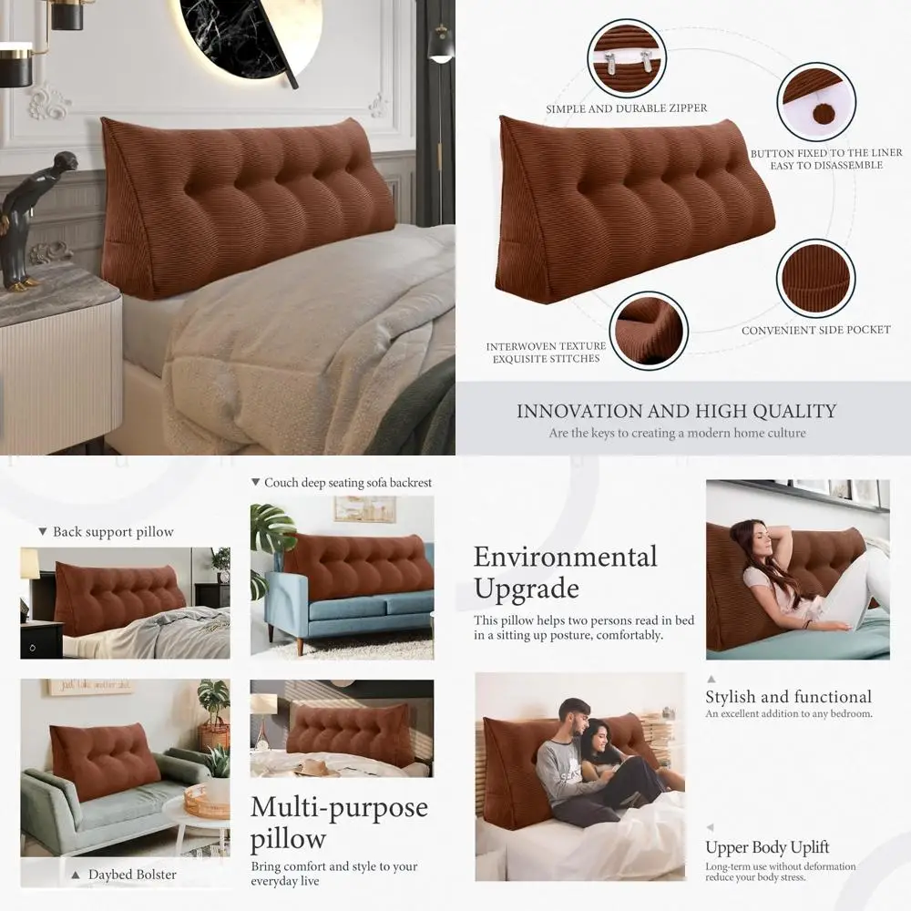 

Queen Size Fully Stuffed Padded Headboard Pillow with Firm Support and Soft Bolster for Large Triangular Bed Wedge Comfort