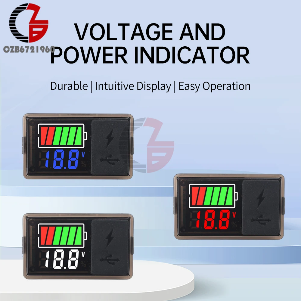 DC8V-30V LED Display Voltmeter 12V 24V Battery Voltage Indicator USB Type-C Battery Capacity Charge Level Indicators Power Meter