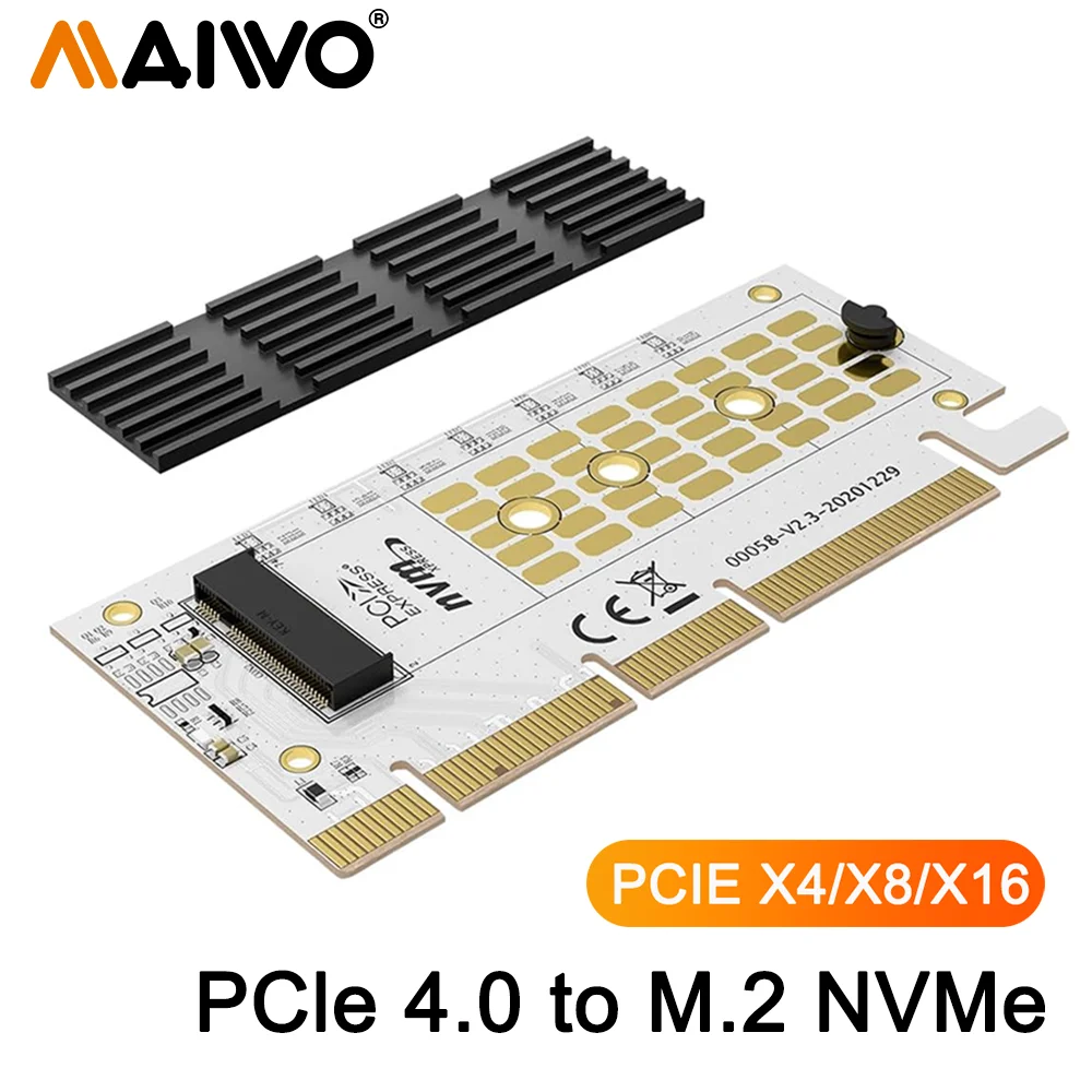 

MAIWO M.2 NVMe SSD to PCIe 4.0 Adapter Card 64Gbps PCIE X4 X8 X16 Expansion Card for Desktop PC Support 2280 2260 2242 2230 NVMe