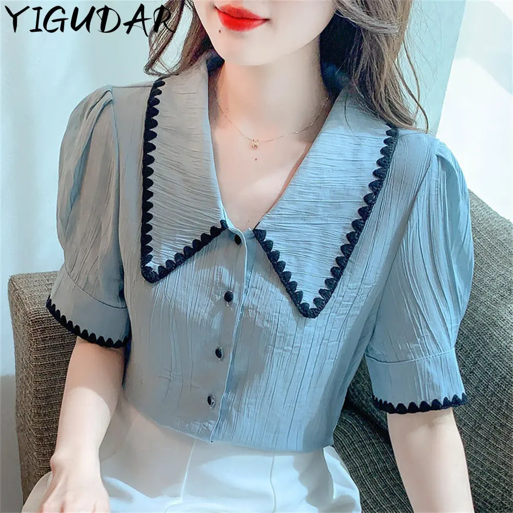 

2023 new summer Women Short-Sleeved Western-Style Retro Button Chiffon Shirt Shirt Women Tops clothes for women y2k streetwear