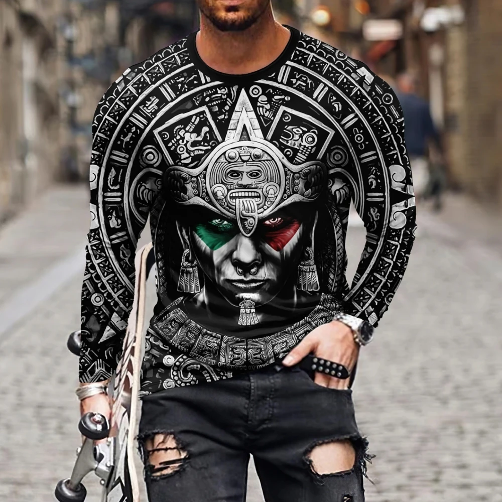 

Mexico Eagle Print T Shirt For Men Fashion Comfortable Cotton Long Sleeve T-shirt Casual O-neck Pullover Autumn Loose Men's Tops