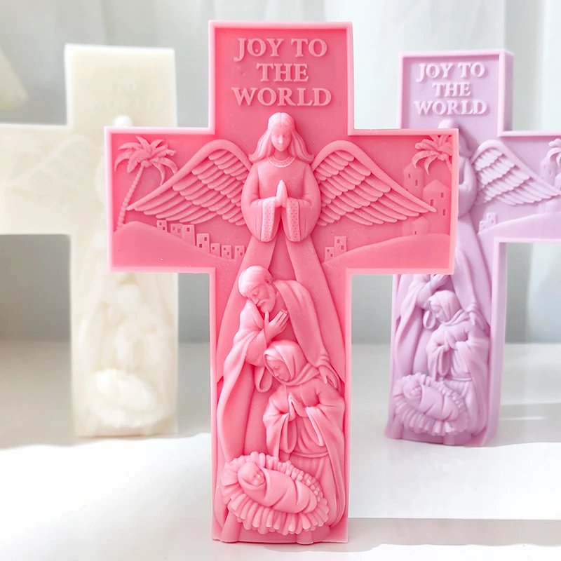 

Cross Angel Prayer Mold, Religious Jesus Newborn Aromatherapy Candle, Cross Relief Candle Home Decoration