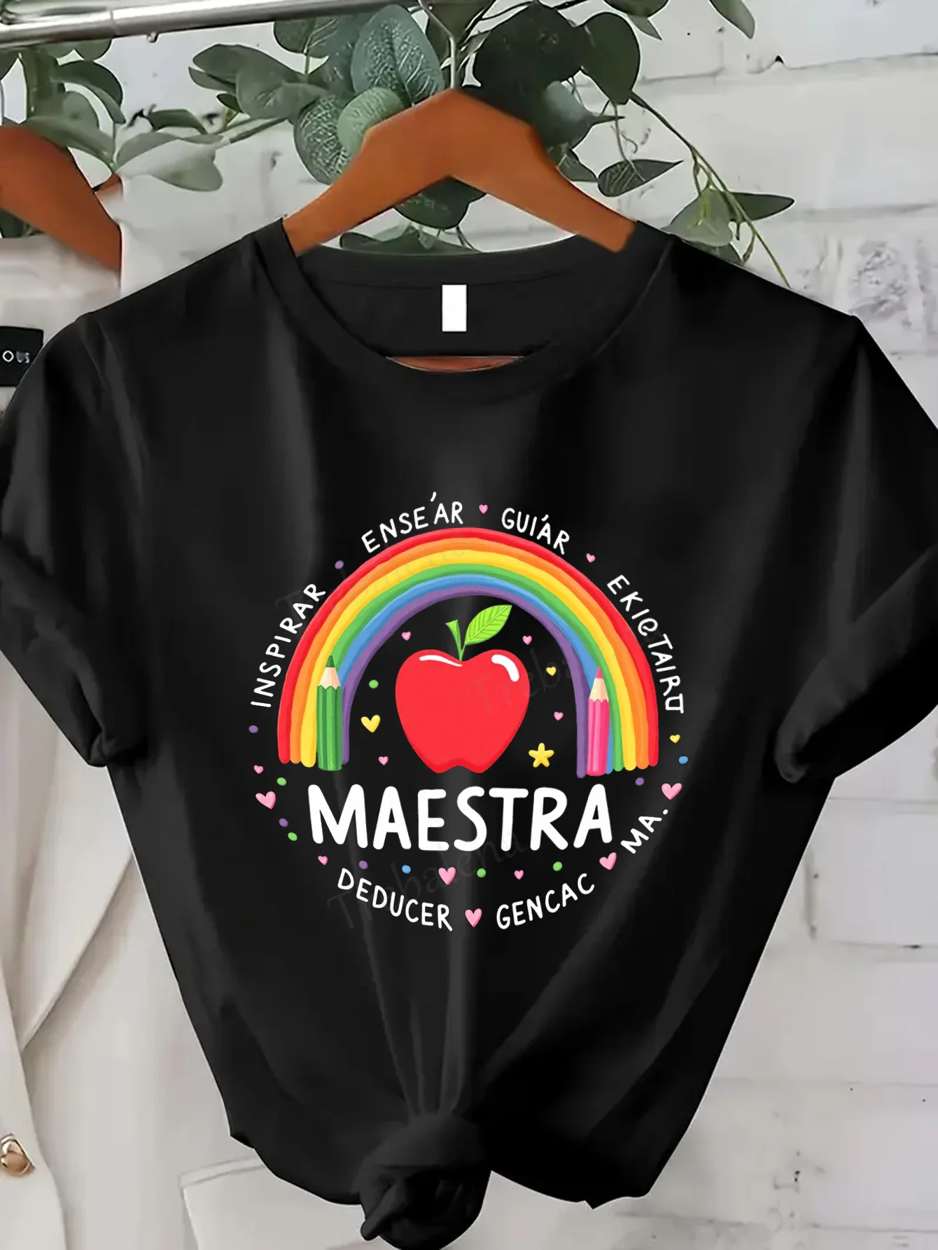 

Women T-shirt Rainbow Apple Teacher T-Shirt for Women, Cute & Inspirational