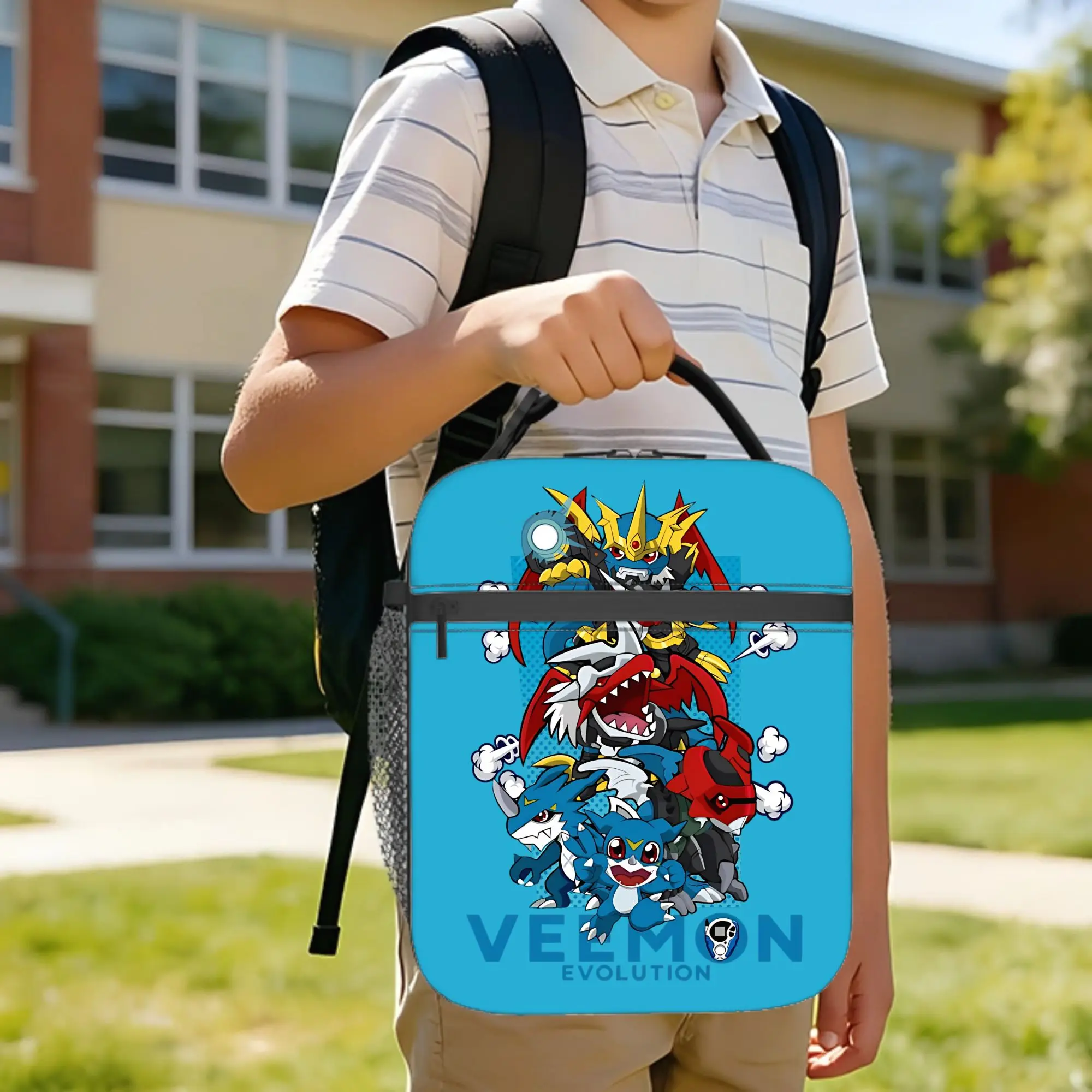 Sacs à déjeuner isothermes Digimon Veemon Evolution, grand sac thermique réutilisable, boîte à lunch, sac fourre-tout pour l'université, sac alimentaire pour l'extérieur