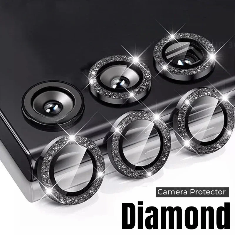 Shiny Diamond Metal Ring Camera Lens Protector Cover For Samsung Z Fold Flip 8 7 6 5 9H HD Anti-Scratch Tempered Glass Film Cap