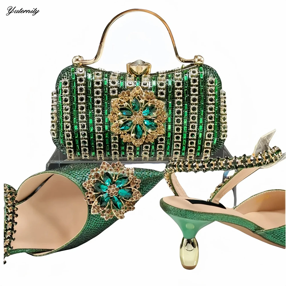 

Элегантный женский комплект обуви и сумки в африканском стиле для праздничного платья, Новое поступление, комплект обуви и сумки из искусственной кожи с кристаллами на тонком каблуке