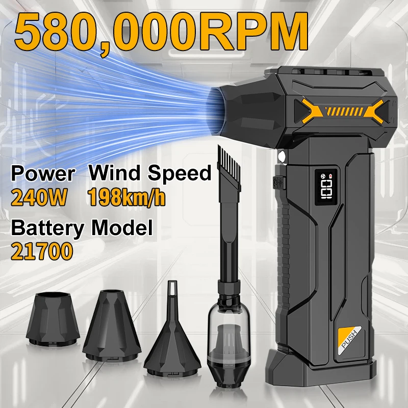 

580000RPM Powerful Turbo Blower Usb Rechargeable Cordless Vacuum Cleaner Strong Wind Pressure Led Lighting Car/ComputerCleaning