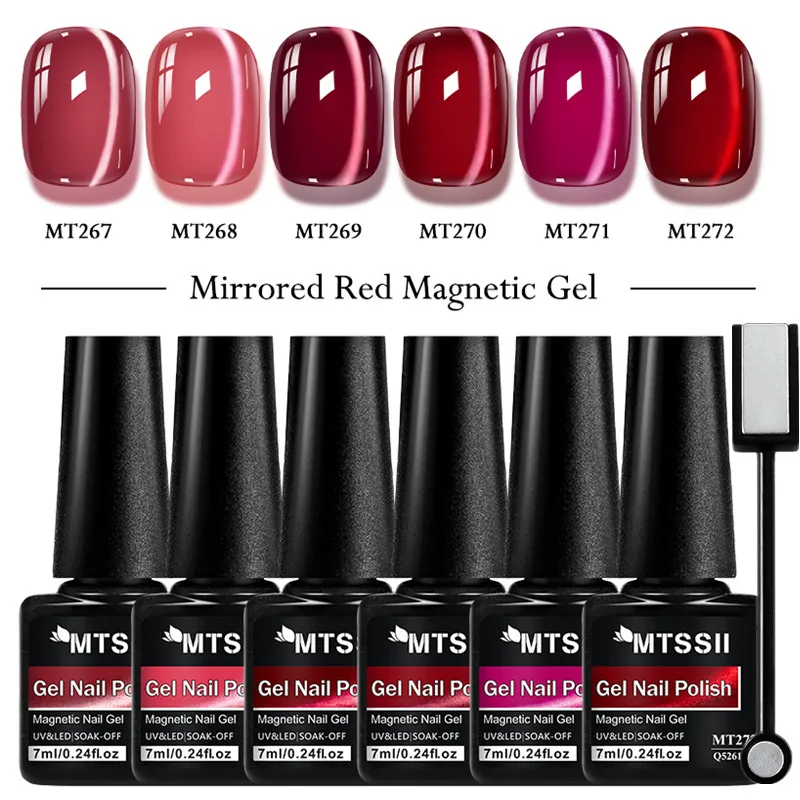 7 stücke Verspiegelte Rote Katze Magnetische Gel Nagellack Set Spiegel Effekt Magnetische Semi Permanent Soak Off UV Gel Lack Nagel liefert
