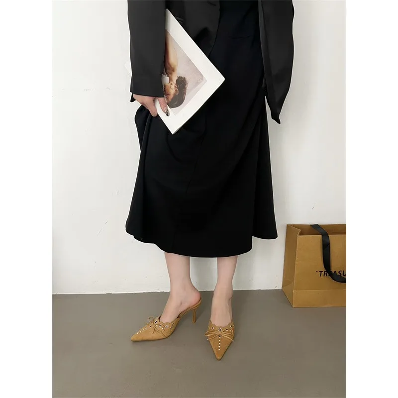 Fashion Rivet Pointed Toe Women Mules Low Thin Heel Slip On Women Heels image 2