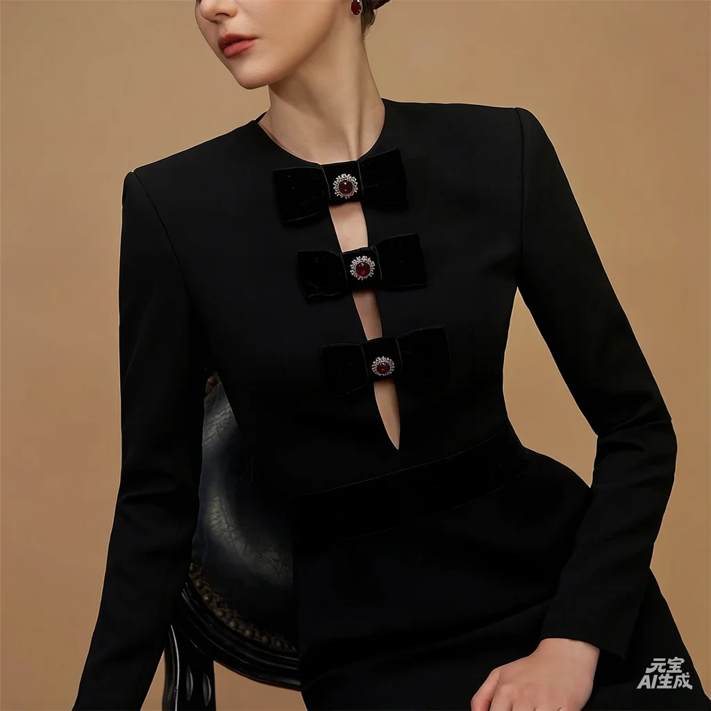Women's O-neck Straight Bow Beaded Evening Dresses With Long Sleeves Floor-Length Formal Elegant Party Dresses 2026 view 2